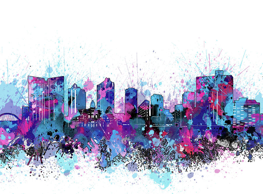 Fort Worth Skyline Color Splatter Digital Art