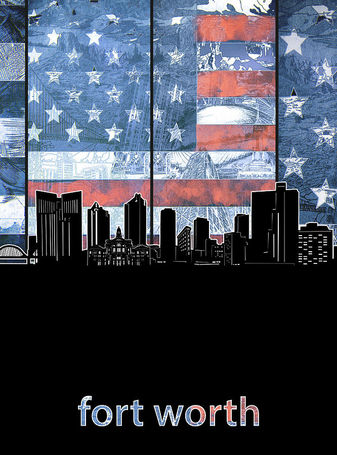 Fort Worth Skyline Flag 3 Digital Art
