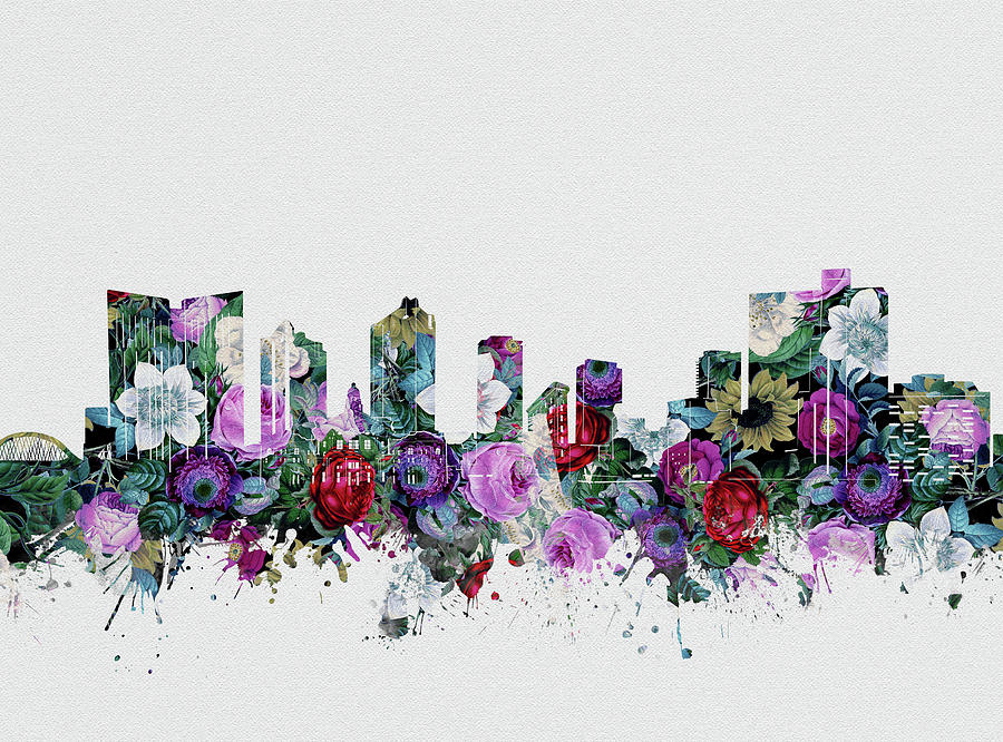 Fort Worth Skyline Floral 2 Digital Art