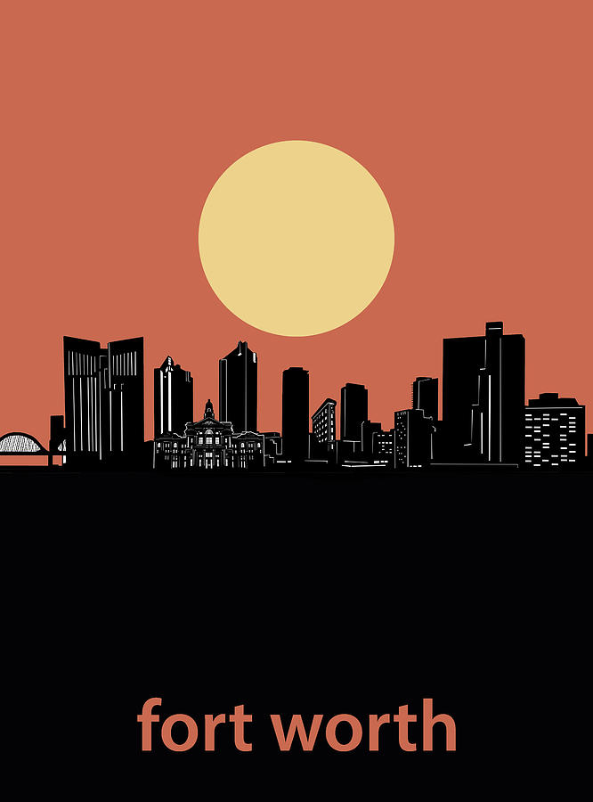 Fort Worth Skyline Minimalism Orange Digital Art