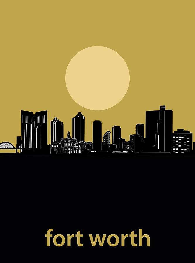 Fort Worth Skyline Minimalism Yellow Digital Art