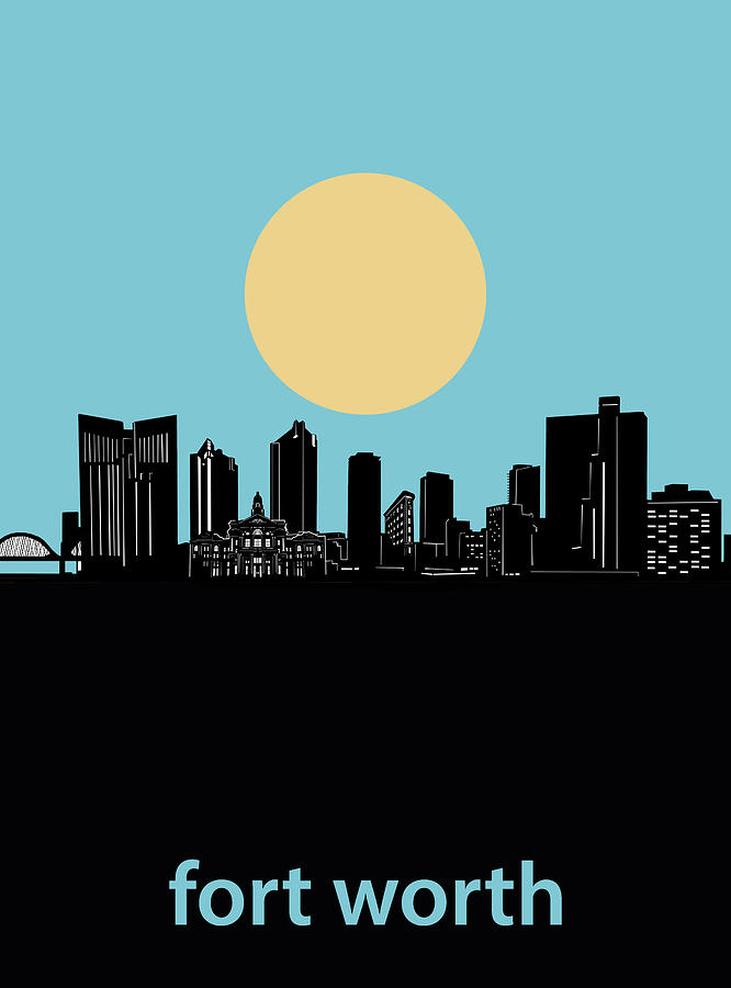 Fort Worth Skyline Minimalsim Blue Digital Art