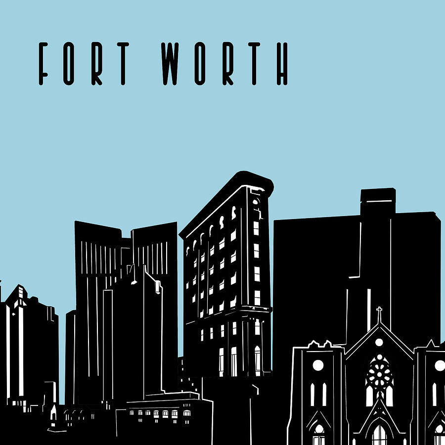 Fort Worth Skyline Panorama Blue Digital Art