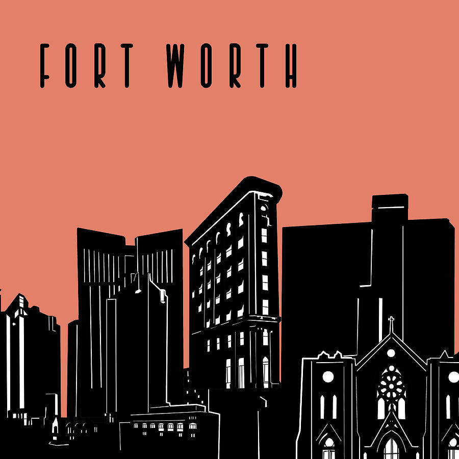 Fort Worth Skyline Panorama Red Digital Art