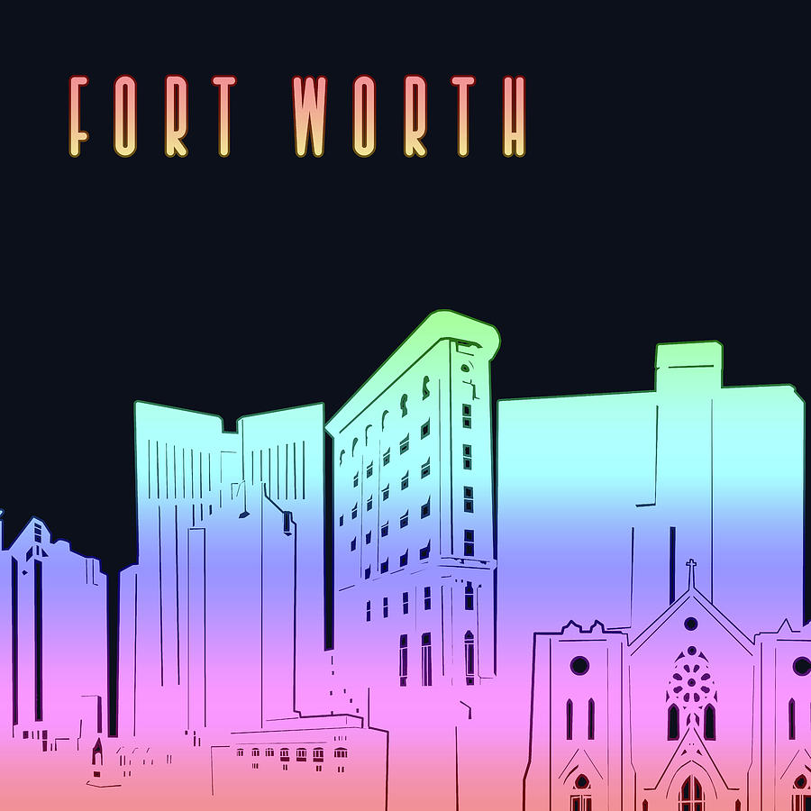 Fort Worth Skyline Rainbow Digital Art