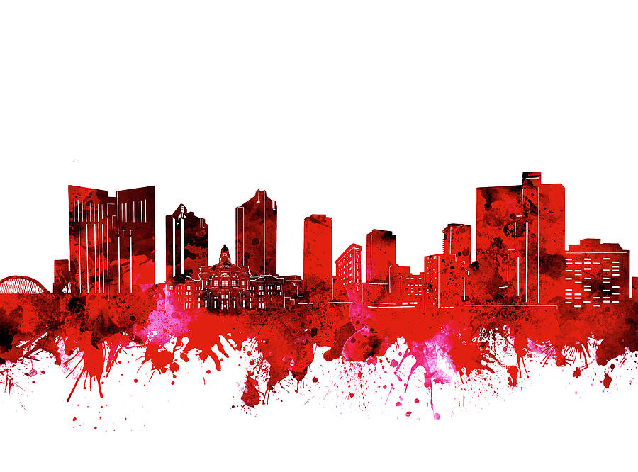 Fort Worth Skyline Red Digital Art