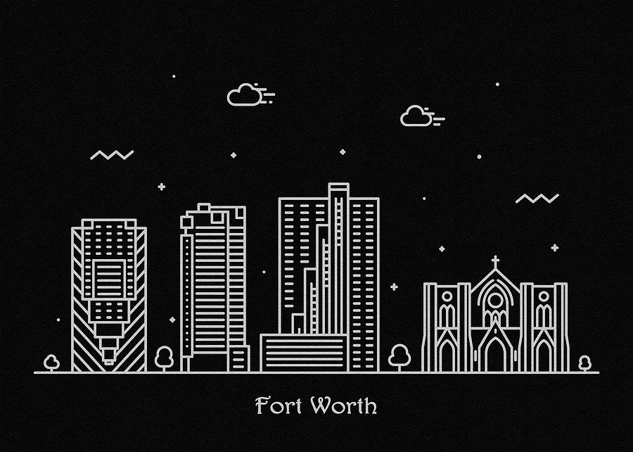 Fort Worth Digital Art - Fort Worth Skyline Travel Poster by Inspirowl Design
