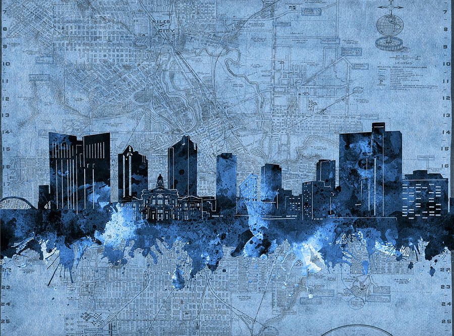 Fort Worth Skyline Vintage Blue Digital Art