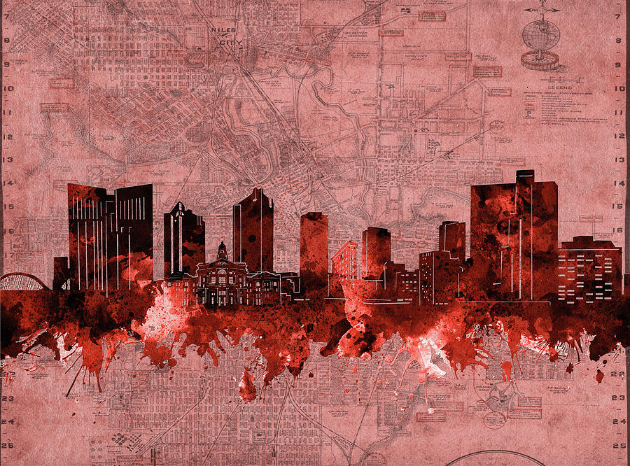 Fort Worth Skyline Vintage Red Digital Art