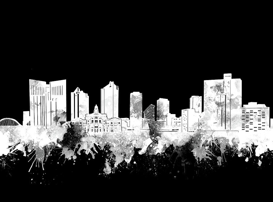 Fort Worth Skyline Watercolor Black And White 2 Digital Art