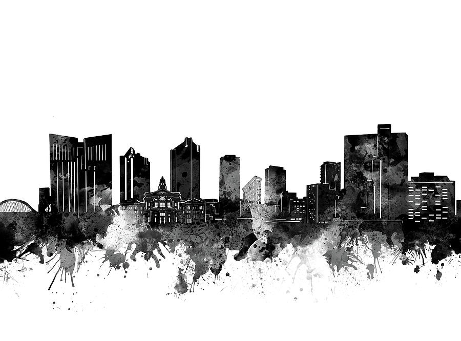 Fort Worth Skyline Watercolor Black And White Digital Art