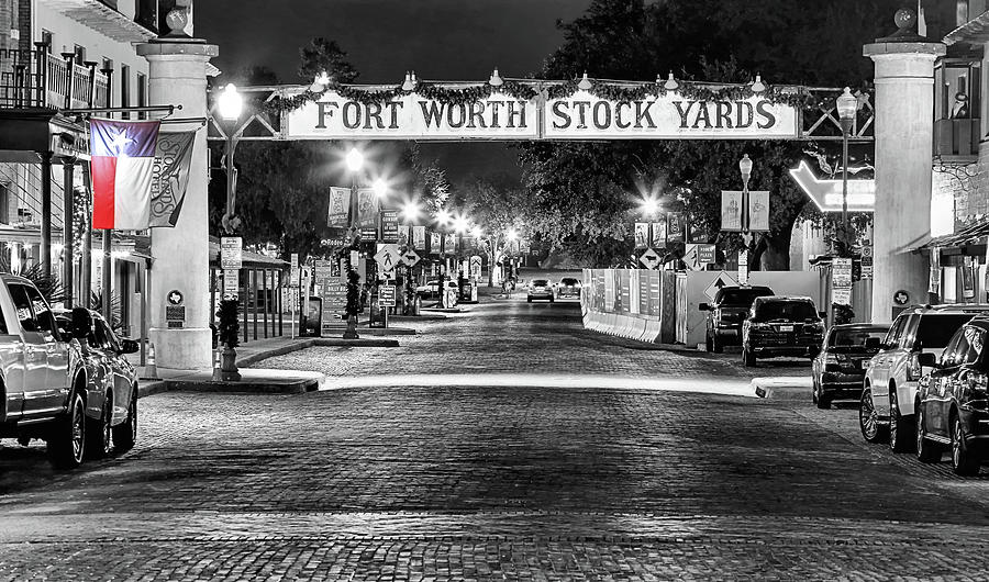 Fort Worth Stock Yards Black and White Photograph by JC Findley