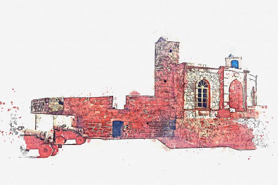 Fortress, Essaouira, Morocco -  watercolor by Adam Asar Painting by Celestial Images