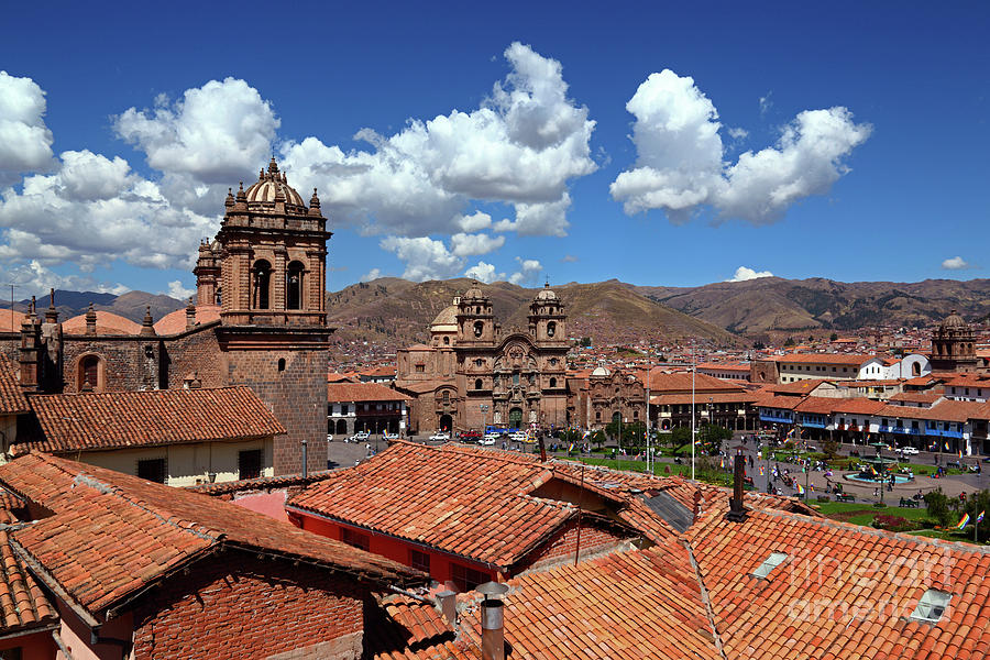 Cathedral Tower and Tiled Roofs Cusco Peru Photograph by James Brunker