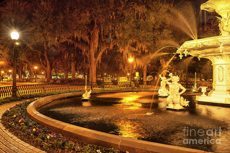 Fountain At Night, Forsyth Park, Savannah, GA Photograph by Felix Lai