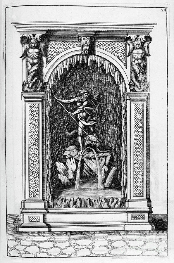 Fountain, Grotto Design, 1664. Artist Drawing by Print Collector