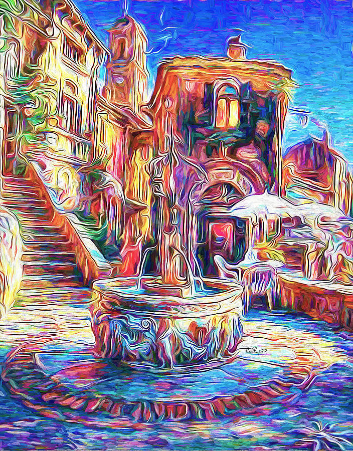 Fountain In Old Spanish Village Painting
