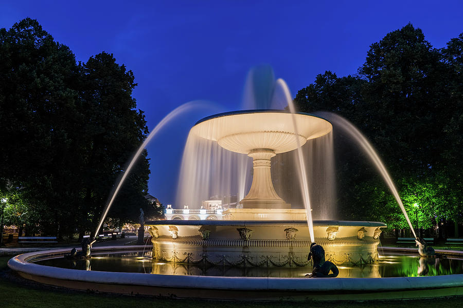 Fountain in Saxon Garden at Night in Warsaw Photograph by Artur Bogacki