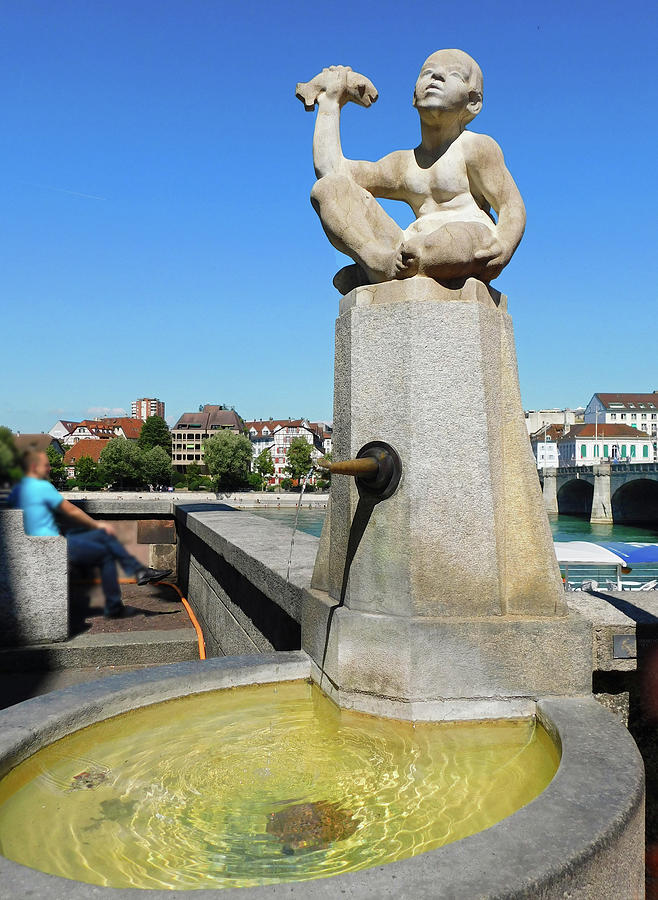 Fountain of Little Boy Holding Fish - Basel Switzerland Photograph by Emmy Marie Vickers
