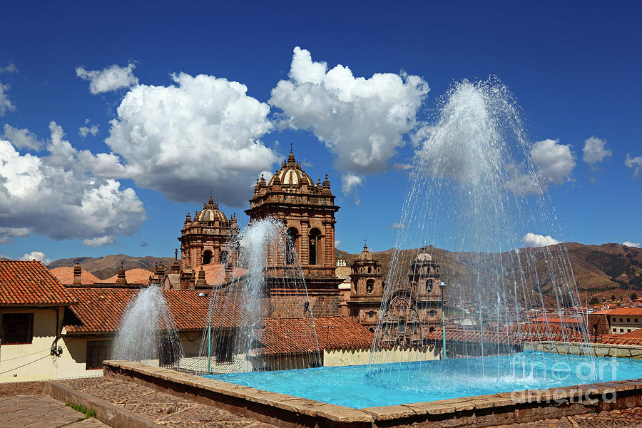 Fountains and Church Towers Cusco Peru Photograph by James Brunker