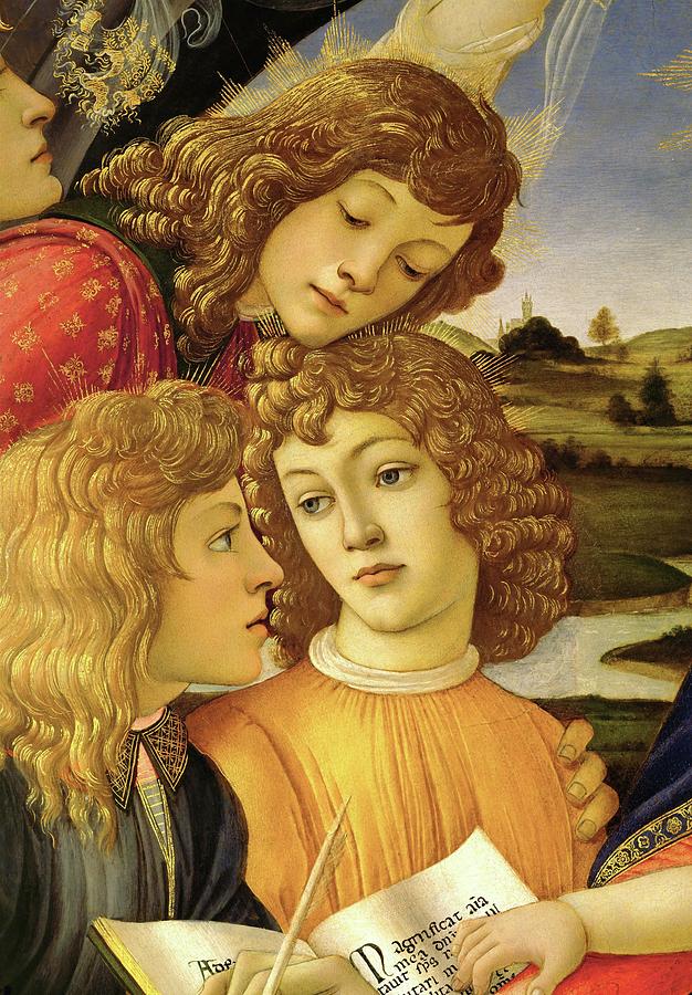 Four angels. Detail from the Coronation of the Madonna and Child -Madonna of the Magnificat-. Painting by Sandro Botticelli -1445-1510-