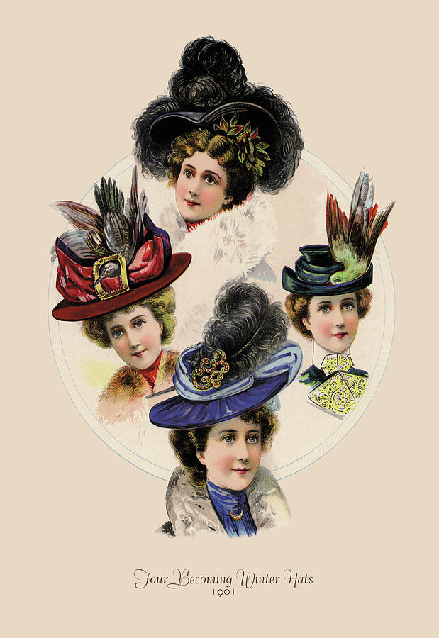 Four Becoming Winter Hats Painting by Unknown