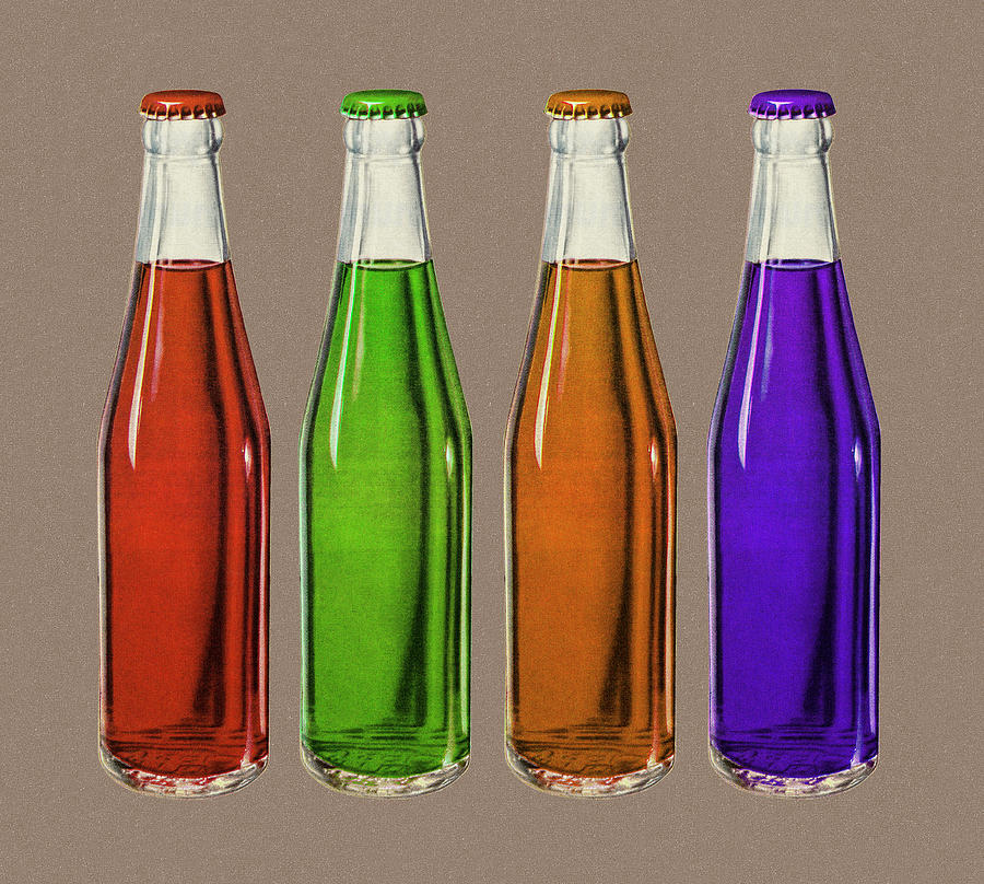 Vintage Drawing - Four Beverage Bottles by CSA Images