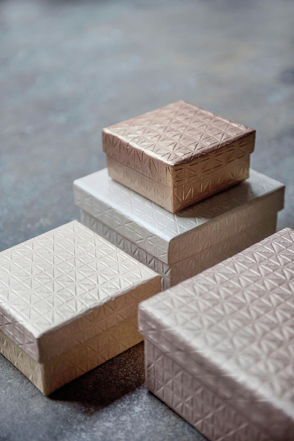 Four Boxes In Shades Of Champagne With Structured Surfaces Photograph by Magdalena Bjrnsdotter