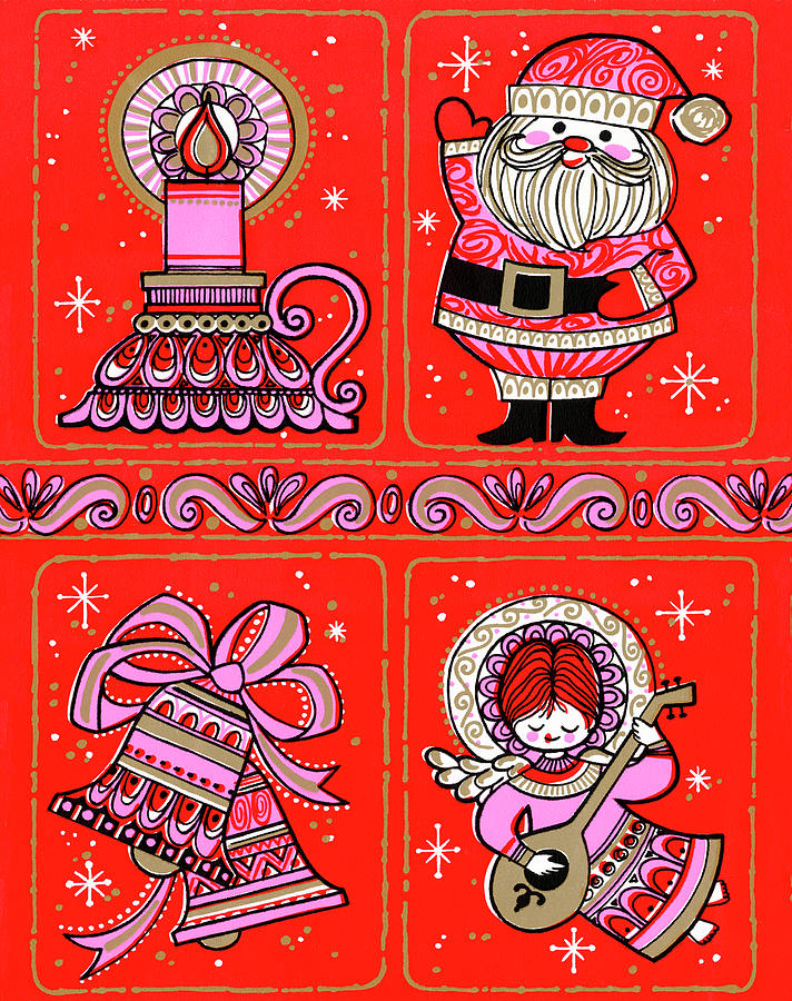 Christmas Drawing - Four Christmas Motifs by CSA Images