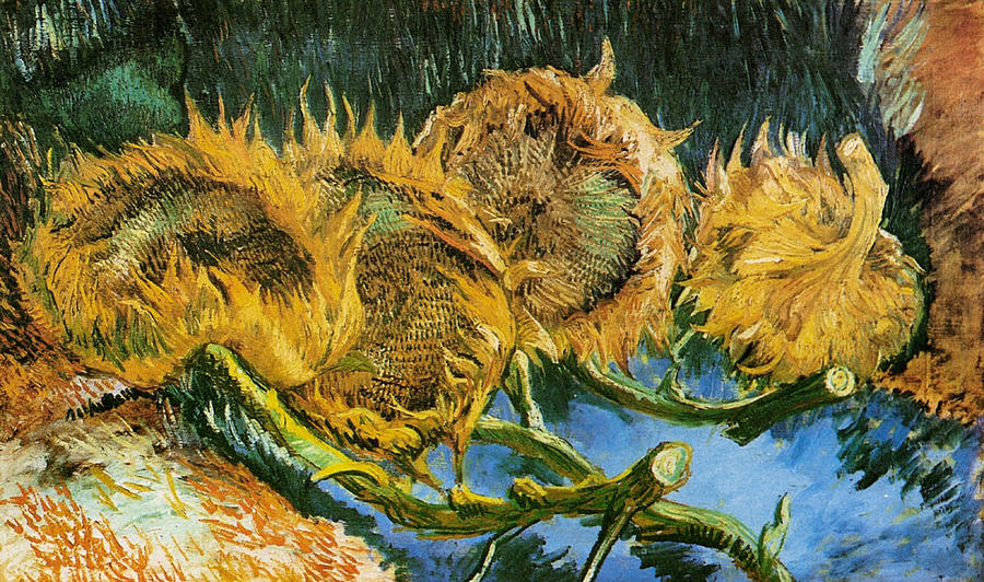 Four Cut Sunflowers Painting by 