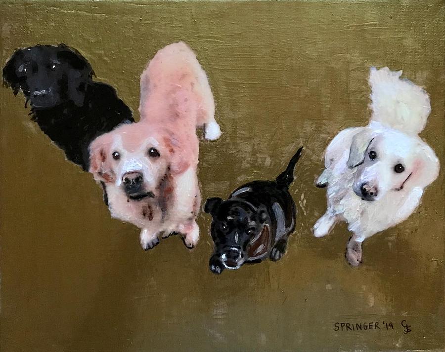 Four Dogs Painting by Gary Springer