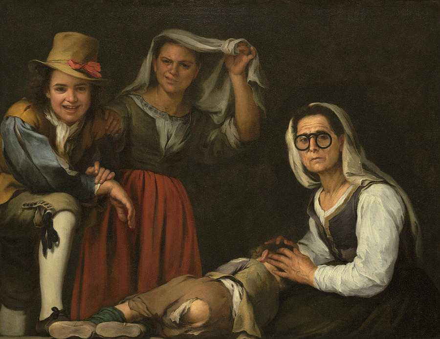 Misery Movie Painting - Four Figures on a Step, 1660 by Bartolome Esteban Murillo