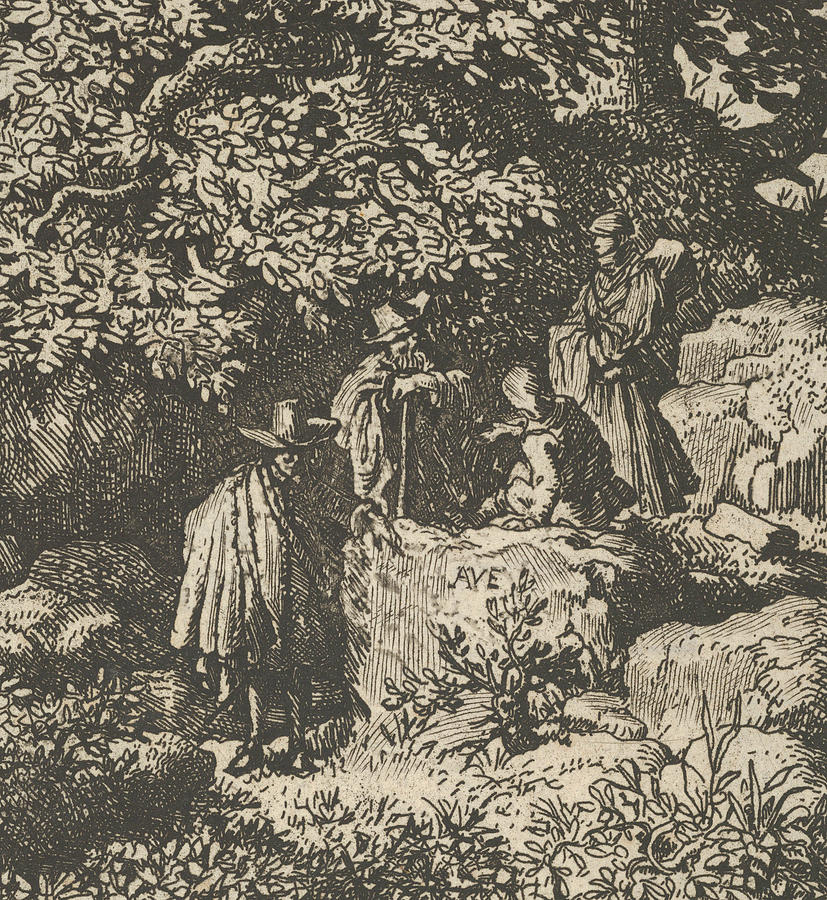 Four Figures under a Tree  Relief by Allaert van Everdingen