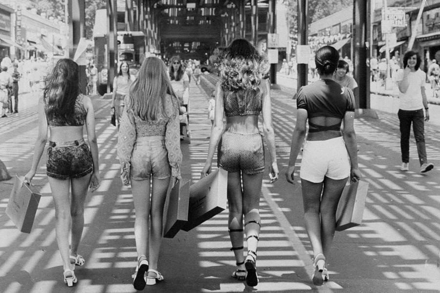 Four Girls Walking Down White Plains Photograph by New York Daily News Archive
