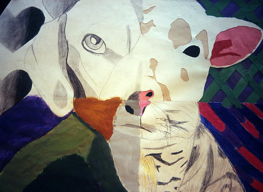 Four in One a Dog, Goat, Frog, and Cat Creature Mixed Media by Ali Baucom