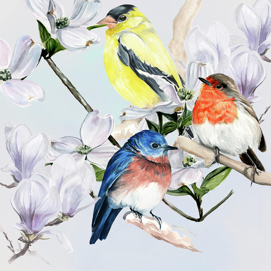 Bird Painting - Four Little Birds II by Jennifer Paxton Parker
