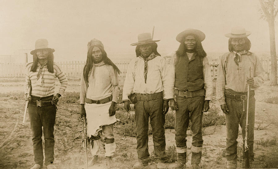 Four Mojave Indian chiefs--The second file from the left is 'Rowdy', a Yuma  Indian, acting as interpreter Painting by - Fine Art America