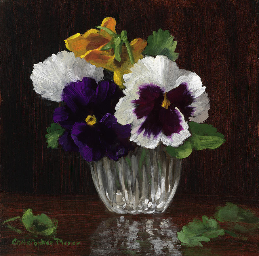 Still Life Painting - Four Pansies by Christopher Pierce