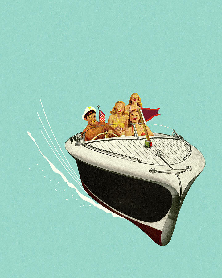 Summer Drawing - Four People in a Speedboat by CSA Images