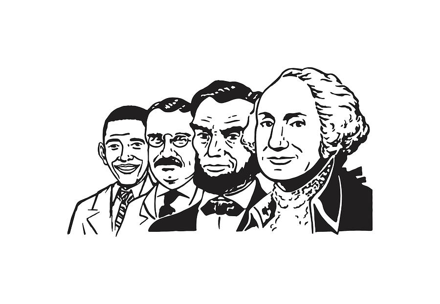 Black And White Drawing - Four Presidents by CSA Images