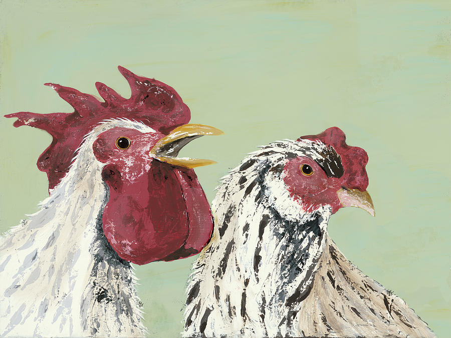 Four Roosters White Chickens Painting by Jade Reynolds