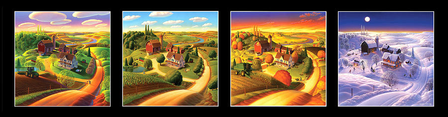 Four Seasons Painting - Four Seasons On the Farm/Black Border by Robin Moline