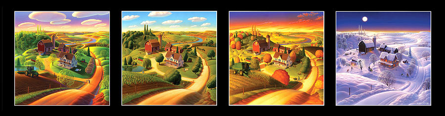 Farm Painting - Four Seasons On the Farm/Black Border by Robin Moline