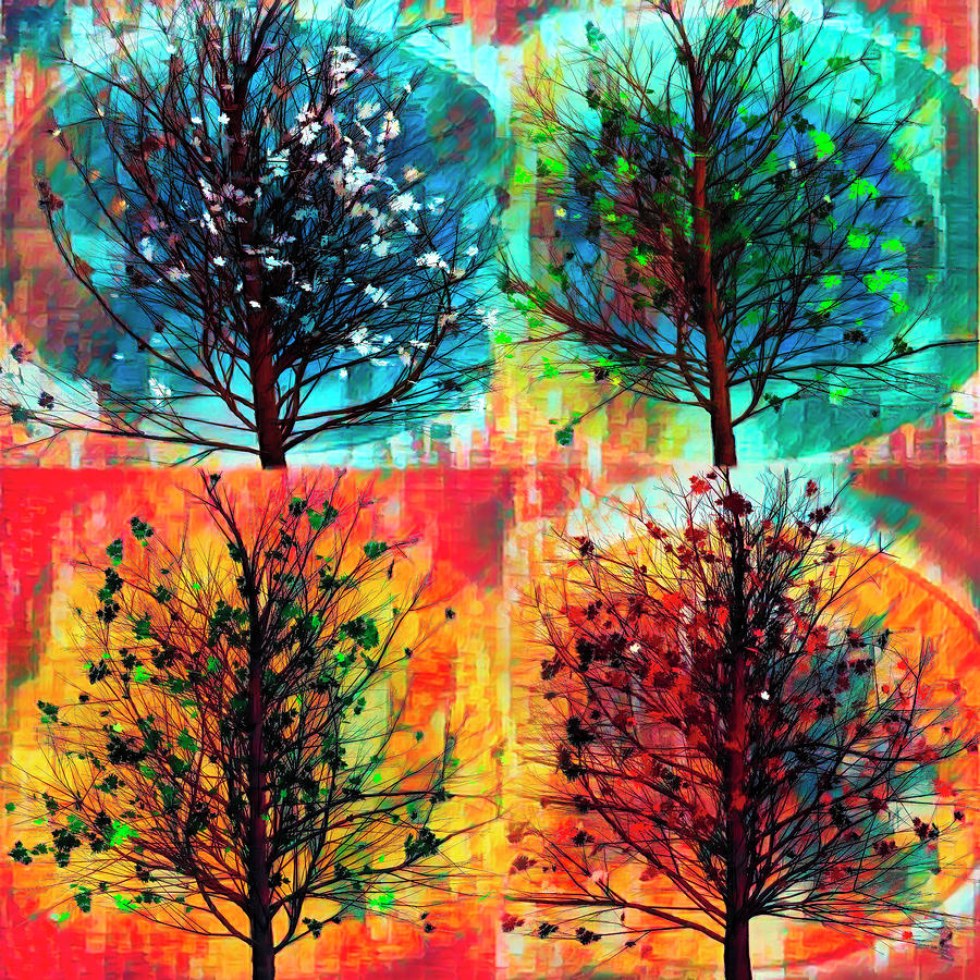 Four Seasons Square Art Digital Art by Debra and Dave Vanderlaan
