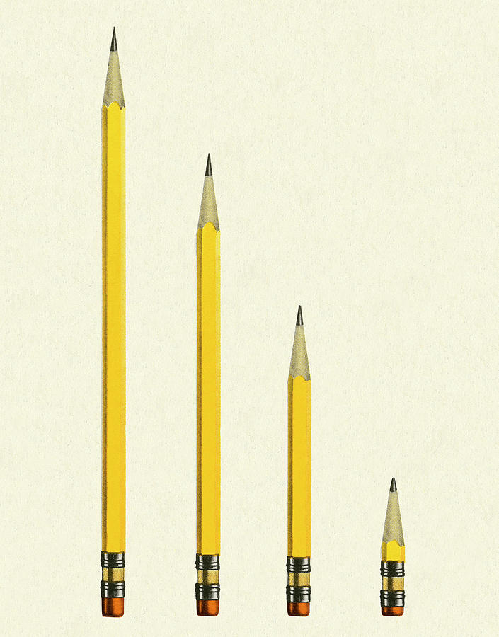Vintage Drawing - Four Sized Pencils by CSA Images
