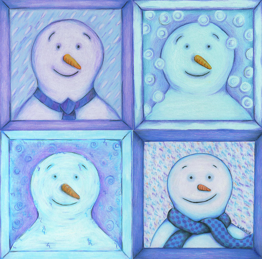Winter Painting - Four Snowmen by Claudia Interrante