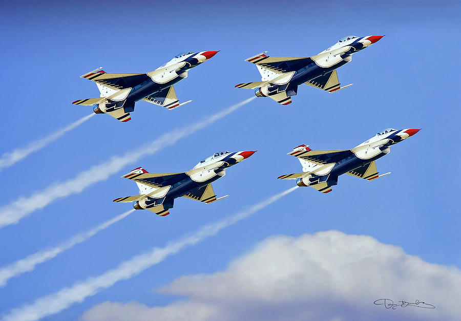 Four Thunderbirds Fighter Jets Flying In Formation by Dan Barba