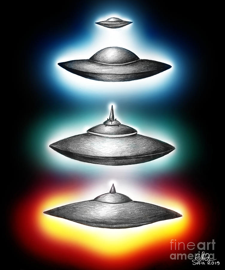 Four UFO alien space shuttles. Color pic Drawing by Sofia Goldberg Pixels