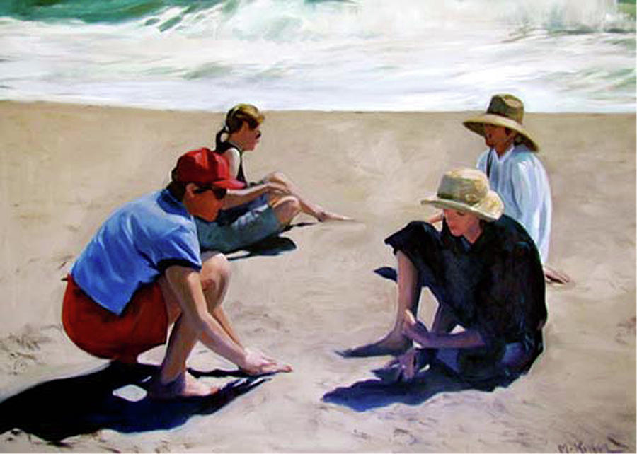 Four Women on the Beach Painting by Merle Keller