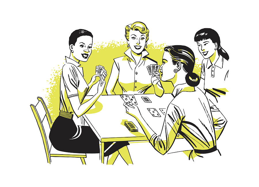 clipart of four girls playing